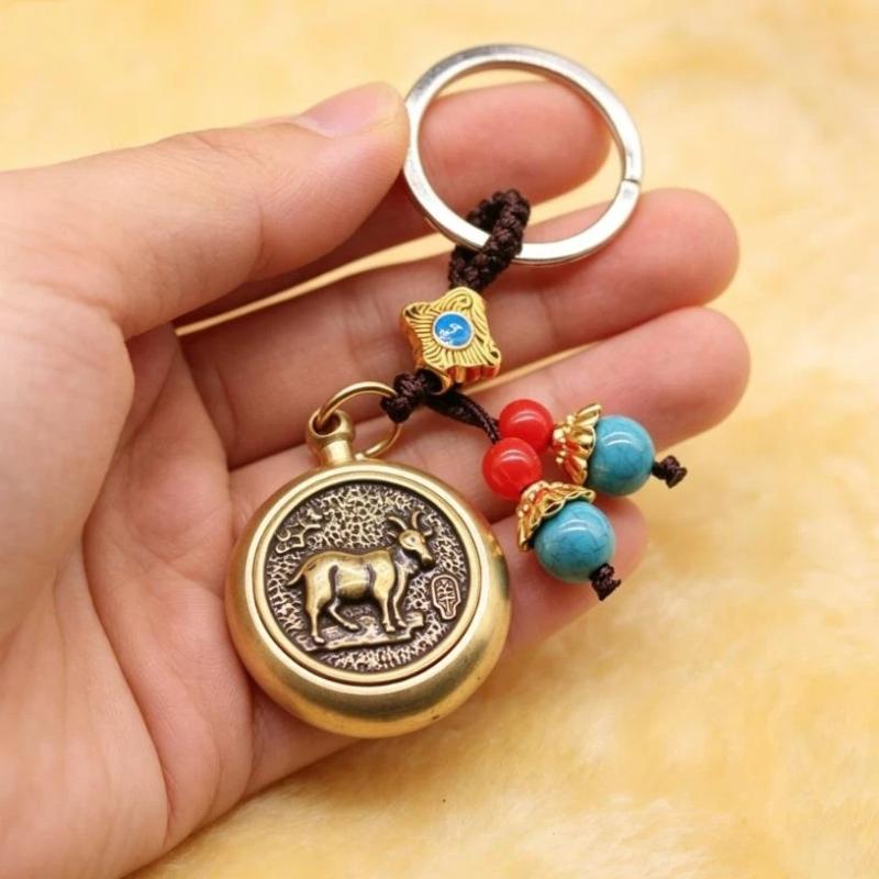 2027 Ano do Bode do Zodíaco Chinês Pingente da Sorte Chaveiro Cobre Feng Shui Riqueza Chaveiro Giratório Chaveiro de Descompressão
