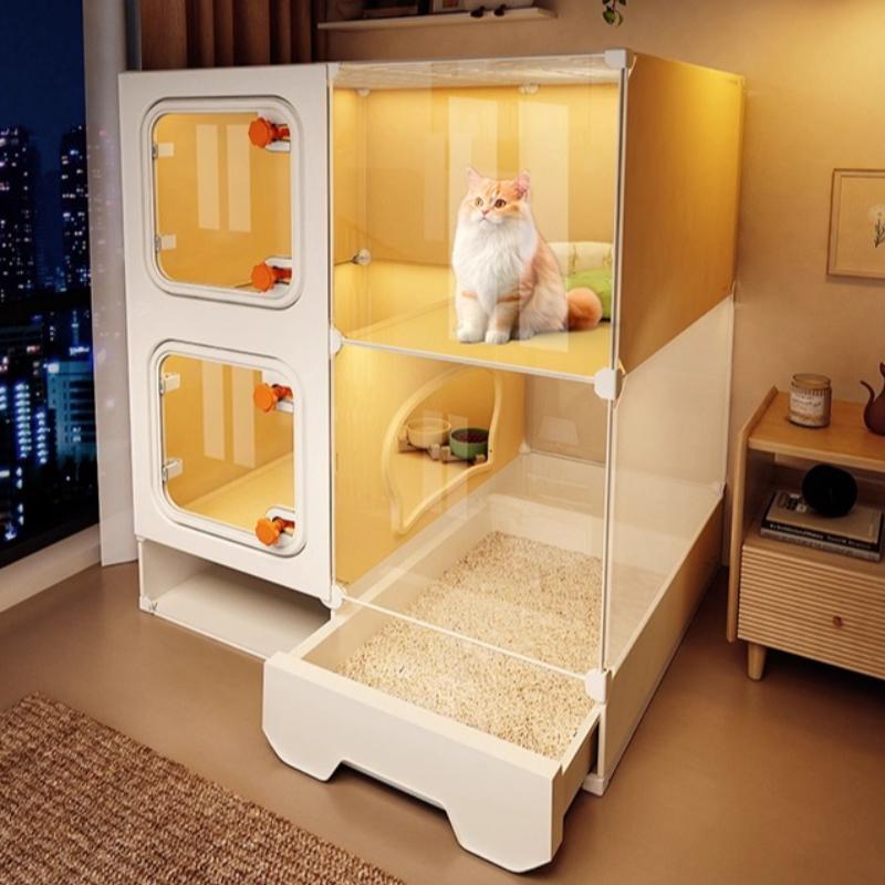 Hochsicht-Katzenkäfig All-in-One Katzenklo-System Indoor Einraum-Ein-Wohnzimmer-Aufbau Katzenwelpenhaus Heimtier-Wohnsitz-Lösung