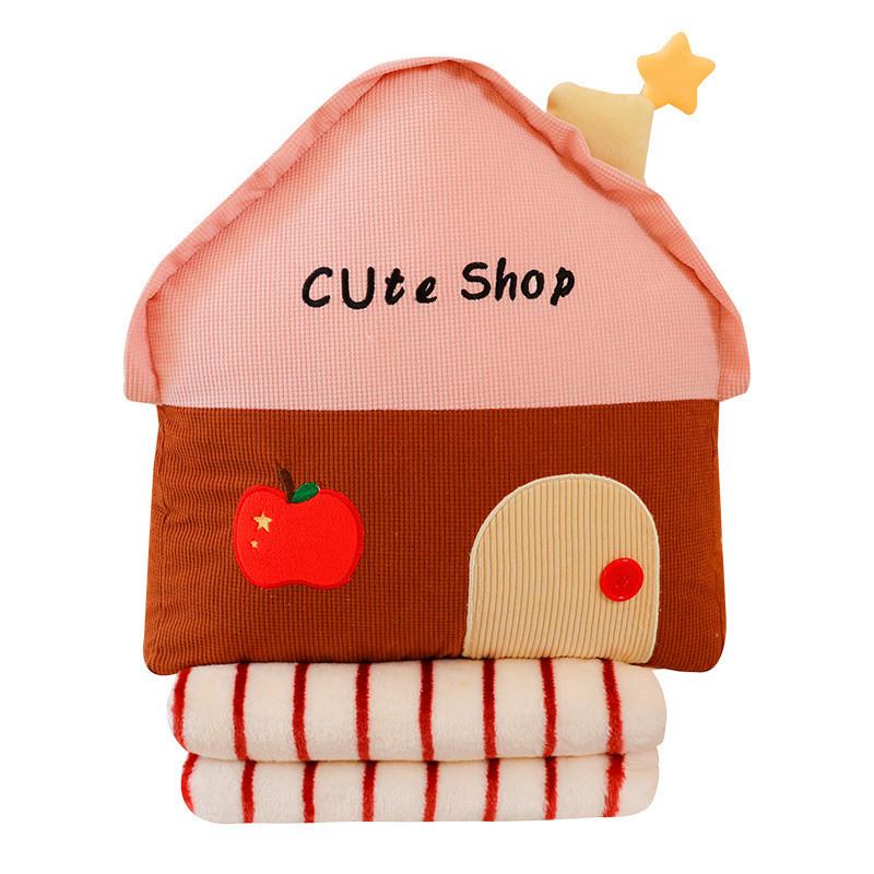 Cute Dopamine Little House Pillow For Office Nap Pillow And Blanket Two In One