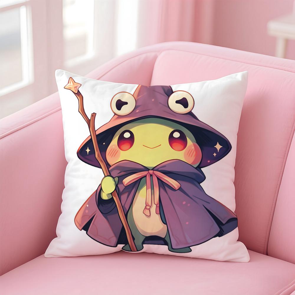 Casual daily Magical Whimsical Wizard frog Cushion Cover Linen Pillowcase Cover Soft Decor for Sofa Home Room