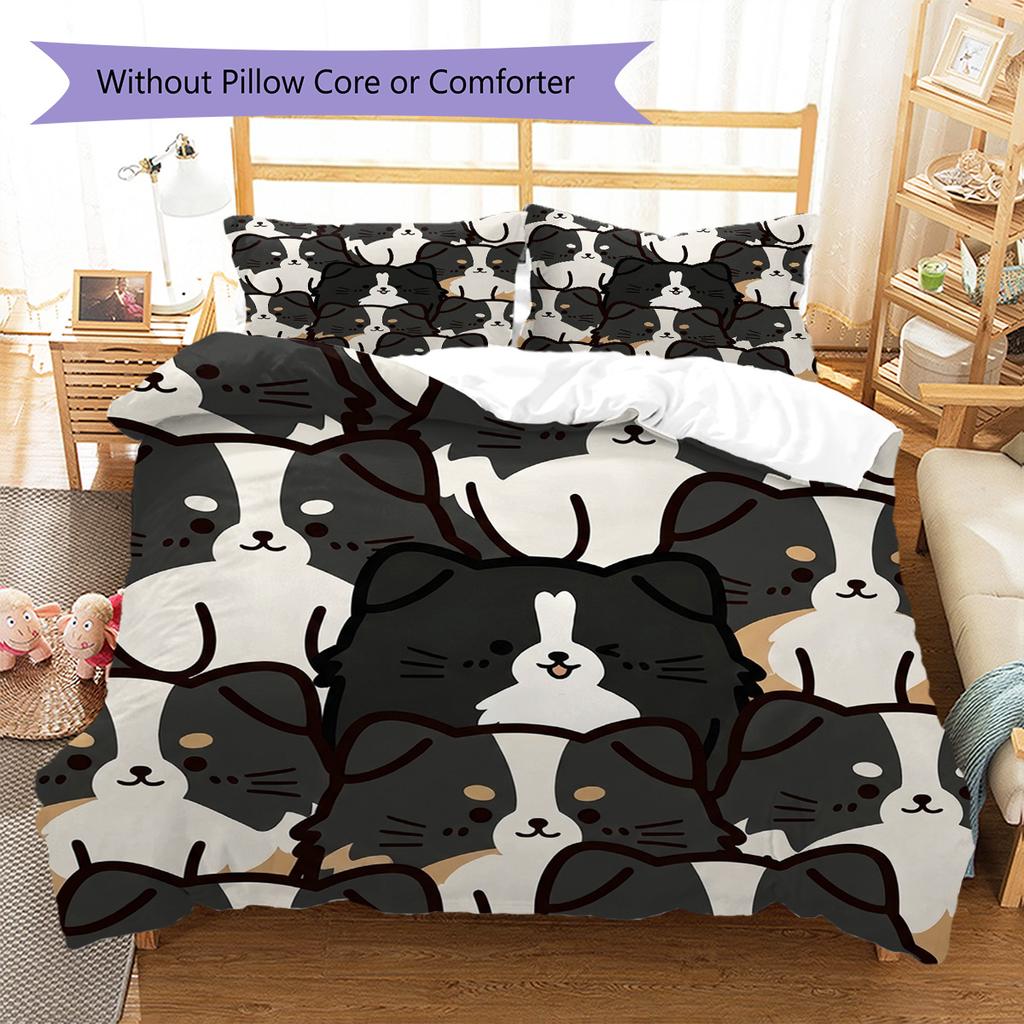 Border Collie Muster Bettwäsche Steppdecke Set Bettbezug Kissenbezug Heimdekoration Geburtstagsgeschenk (1 Bettbezug + 2 Kissenbezüge, ohne Füllung)