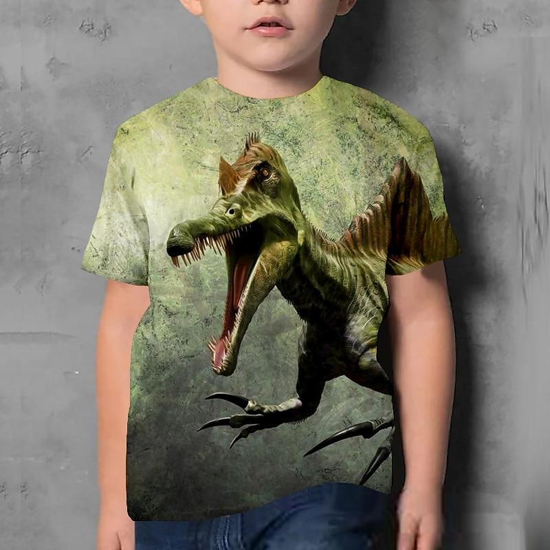 Kids Boys T shirt Tee Animal Dinosaur Short Sleeve Children Top Casual Print Cool Daily Summer Deep Army Green