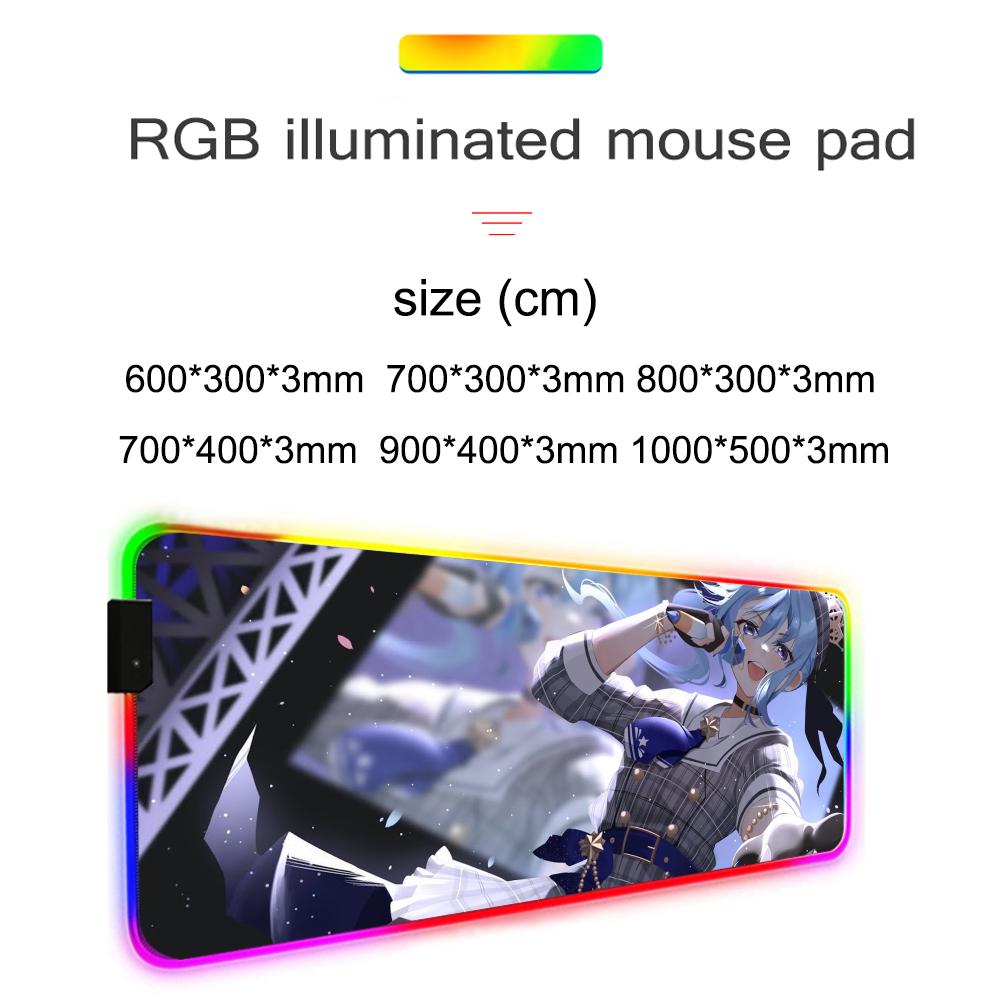Suisei Hoshimachi Mouse Pad RGB Gaming Mousepad Big LED Pad PC Desk Mat Luminous Mouse Pad Large Keyboard Mats Table Rug With