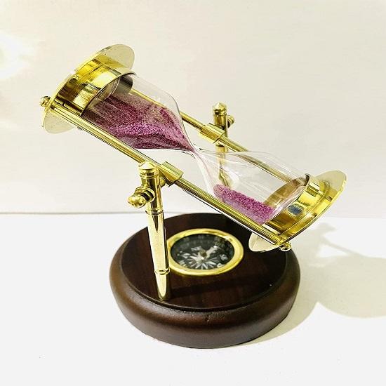 Přesýpací hodiny Starožitný pískový časovač s kompasem na dřevěné základně Sand Clock Námořní dekorace