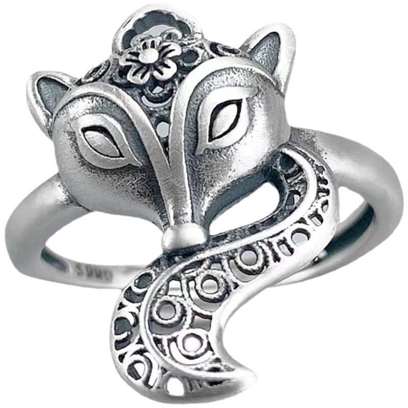 Adjustable Open Ring With Hollow Fox Design Minimalist Vintage Plated Unisex Statement