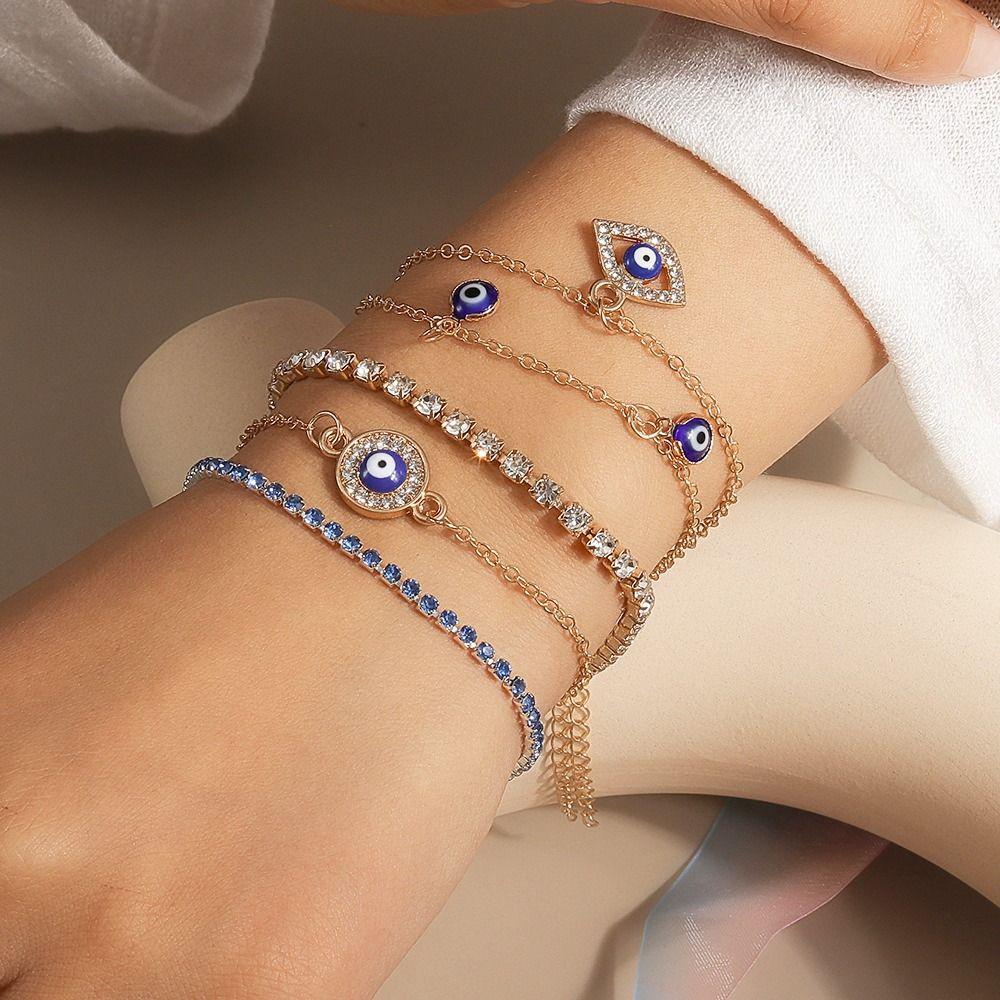 Silver Demon's Eye Bracelet Vintage Resin Bead Handchain Crystal Bracelet Set  Decoration