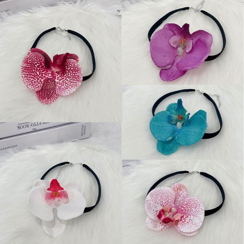 Phalaenopsis Blossom Necklace Simulation Flower Neckchain Women Girls Collarbone Chain Eye Catching Choker Accessory