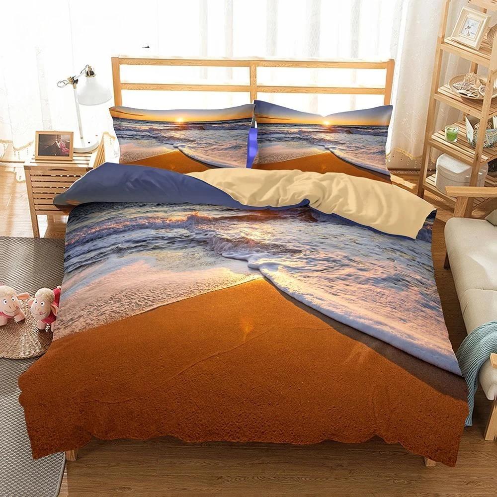 3D Bed Set Beautiful Beach Bedding Bed Sets Modern Quilt Cover+pillowcases Winter California King Bedding Sets Jogo De Cama Bed