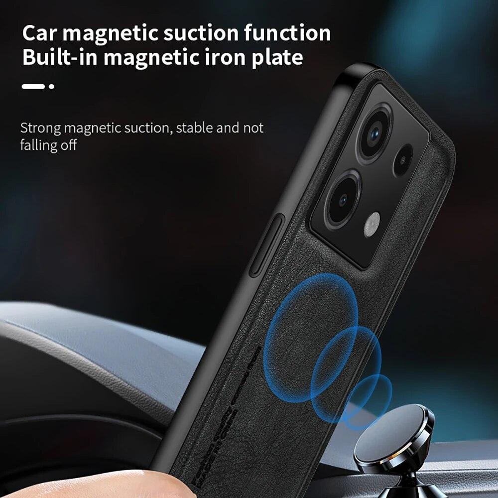 Redmi Note 13Pro Shell Magnetic Holder Retro Frosted Leather Phone Case for Xiaomi Redmi Note 13 Pro Plus Camera Protector Cover