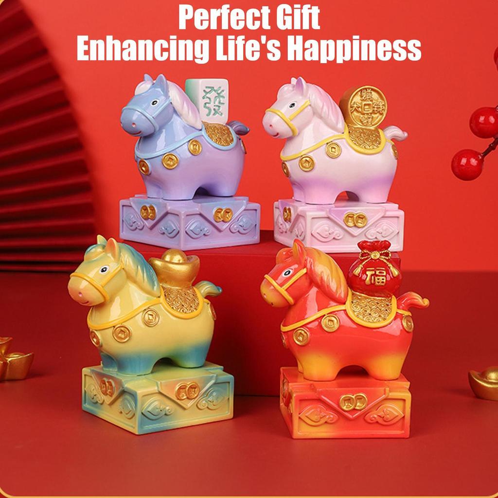 Little Horse Lucky Jade Seal Ornament Year Of The Horse Figurine Resin Good Luck Animal Sculpture For Lunar New Year Decor