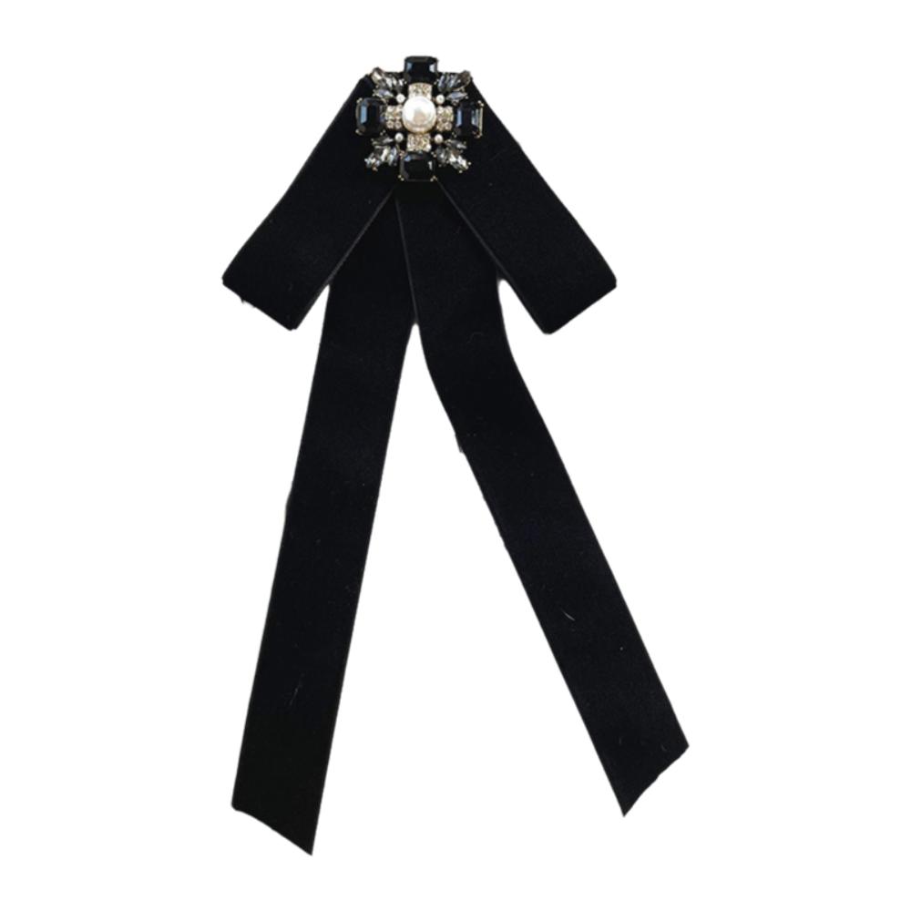 Velvet Memorial Black Bowknot Brooches Crystal Rhinestone Bow Tie Brooches Dress Shirt Accessories