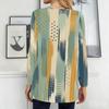 Women Plus Size Round Neck Long Sleeve Blue Printed Loose Longline T Shirt With Pockets