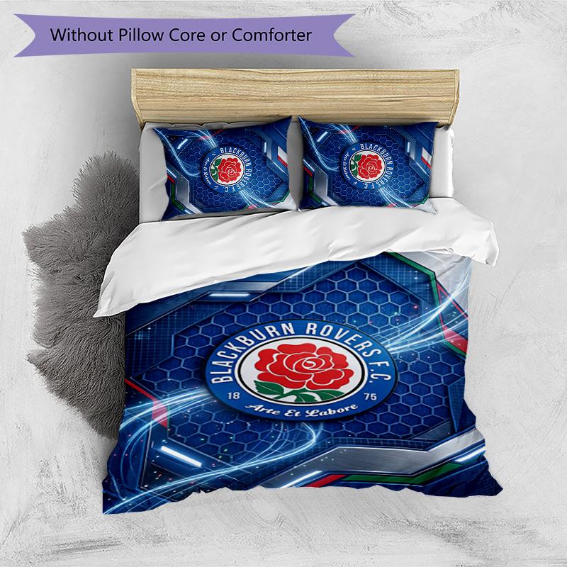 Blackburn Rovers Football Printed 3 Pieces Bedding Set, Comfortable Skin Friendly Bedroom Duvet Cover Set