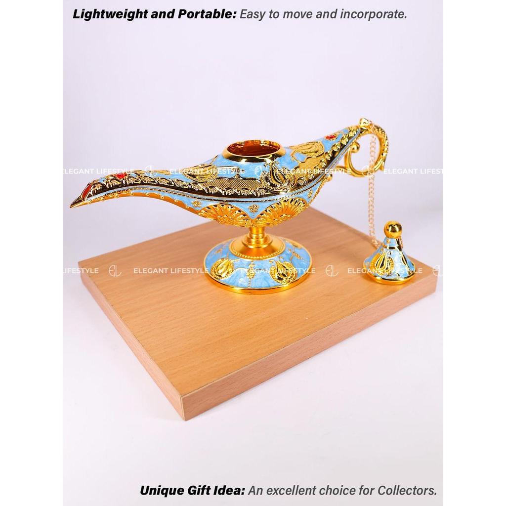 Vintage Aladdin Chirag Lamp-Luxurious Metal Jewelry Box,Decorative Showpiece,Home & Office-12 cm(Gold-Lite Blue)
