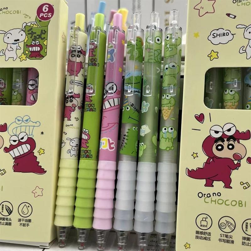 6Pcs Kawaii Crayon Shin-Chan Gel Pen Quick-Drying 0.5Mm Black Ink Writing Smooth Pen Office Supplies Cute Student Stationery