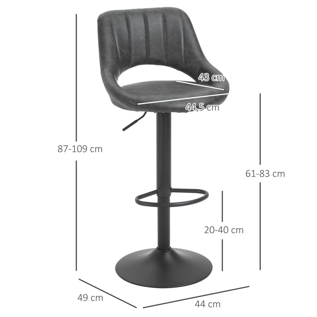 Bar Stool Set of 2, Faux Leather Look, Swivel, Height Adjustable, Footrest, Metal Frame, 47 x 52 x 87-109 cm, Grey