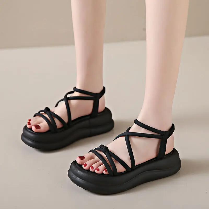Roman Style Open Toe Women's Sandals Luxury Summer High Quality Low Price Ladies Shoes Sale 2025 Trending Korea Asian Size Shoe