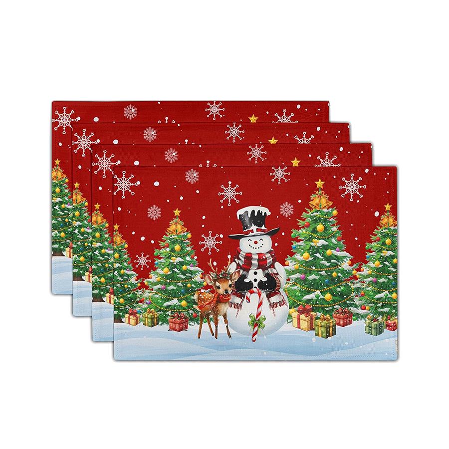 Festive Christmas Printed Linen Placemats - 4-Piece Set