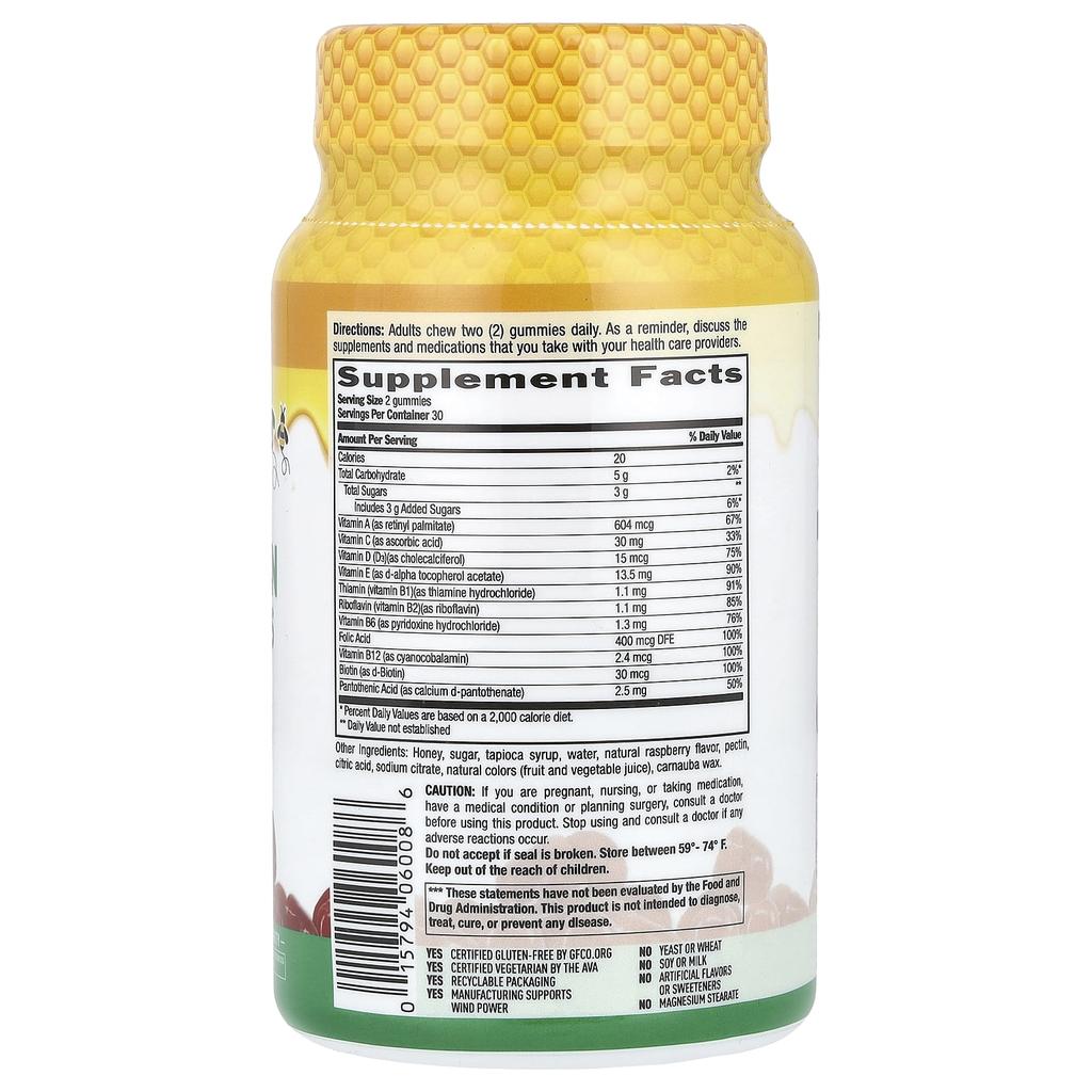 Adult Multivitamin Honey Gummies, Natural Raspberry, 60 Gummies