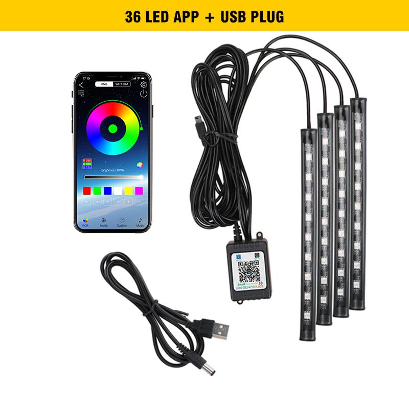 4 In 1 Car Foot Led Lights 72 LED Auto Interior Atmosphere Lamp With App Remote Rgb Auto Neon Ambient Light Car