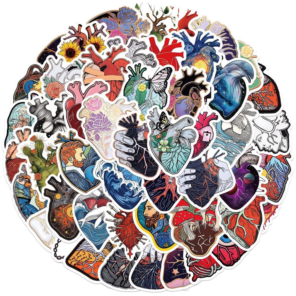 52 Cartoon Art Heart Doodle Stickers Guitar Notebook Suitcase DIY Waterproof Stickers