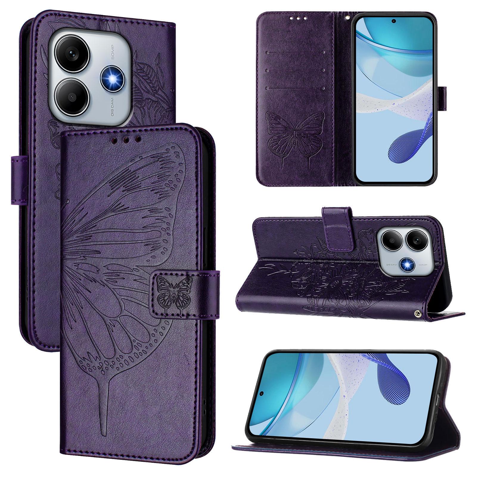 

For Xiaomi Redmi Note 14 5G Wallet Case with Wrist Strap Butterfly Imprint Leather Phone Cover H