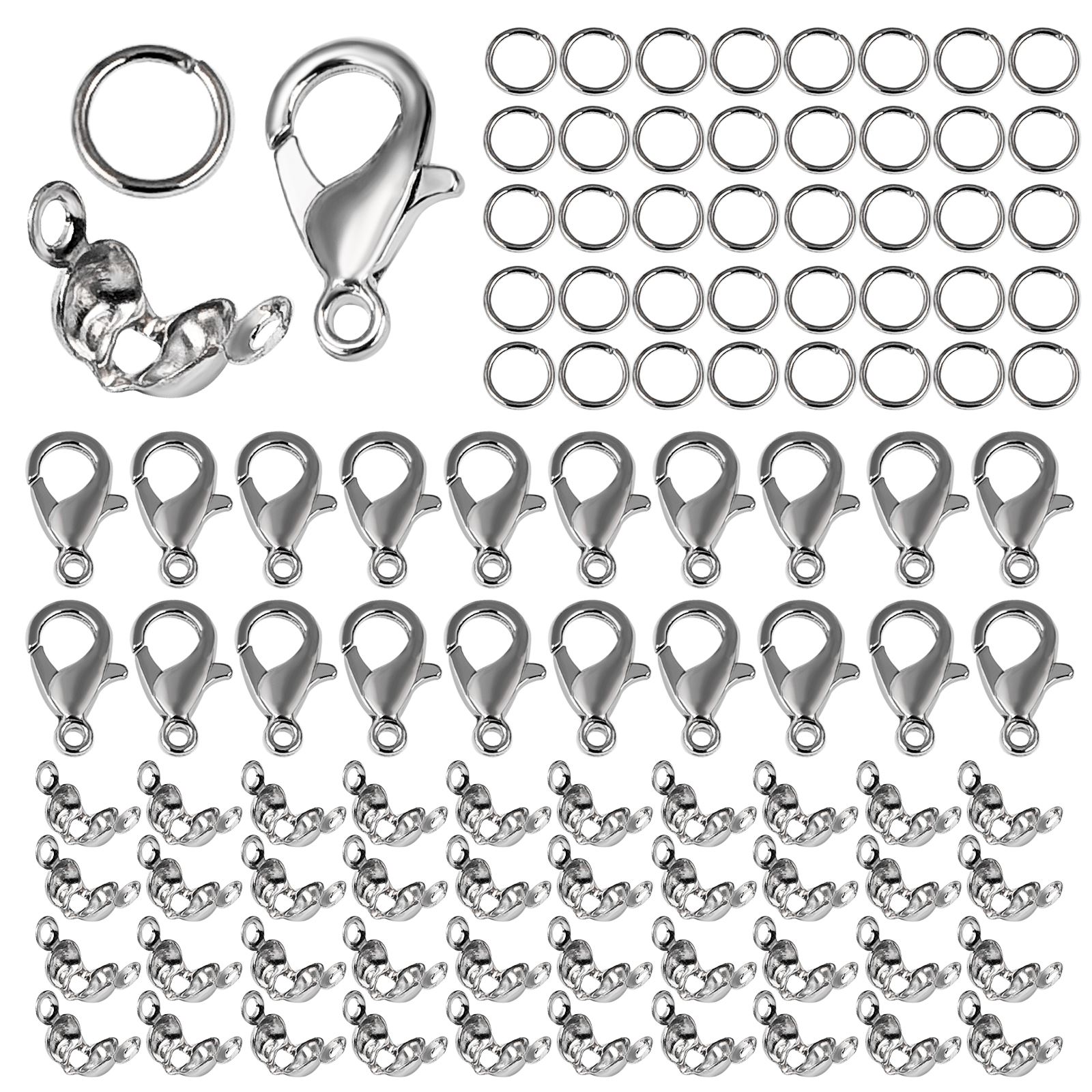 100pcs/Lot Metal Lobster Clasps Set Lobster Clasp Open Jump Rings For Bracelet Necklace Connectors Jewelry Making DIY Wholesale