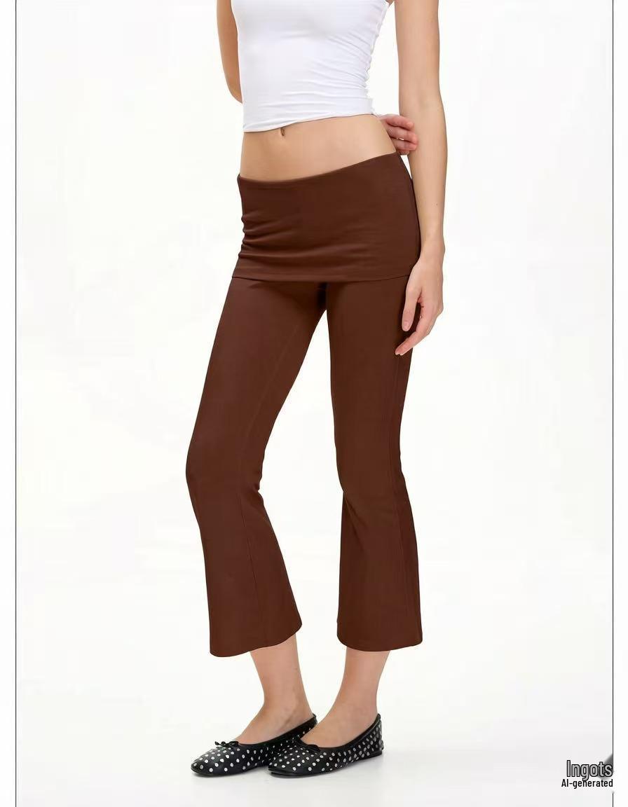 2026 Women s Low-rise Cuffed Micro-flare Stretchy Knit Cropped Pants - Multi-color, Slimming & Versatile Style Large
