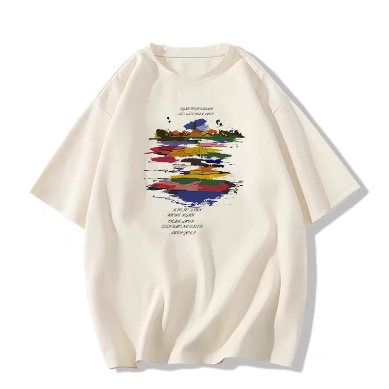 

Женская футболка из чистого хлопка с короткими рукавами и принтом, свободный размер, американский повседневный модный топ с короткими рукавами для пар, летний топ XXL бежевый