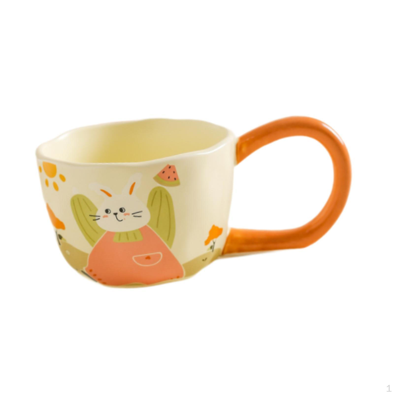 

Кофейная кружка керамическая с С-образной ручкой, мультяшная керамика с широким горлом для питья чая с молоком и латте rabbits