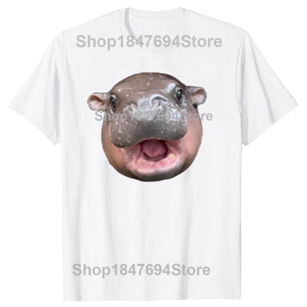 Funny Moo Deng Bouncy Pig The Cute Baby Hippo Face Cotton T-shirts Men Fashion Casual Tshirt Loose Oversized Streetwear T Shirt