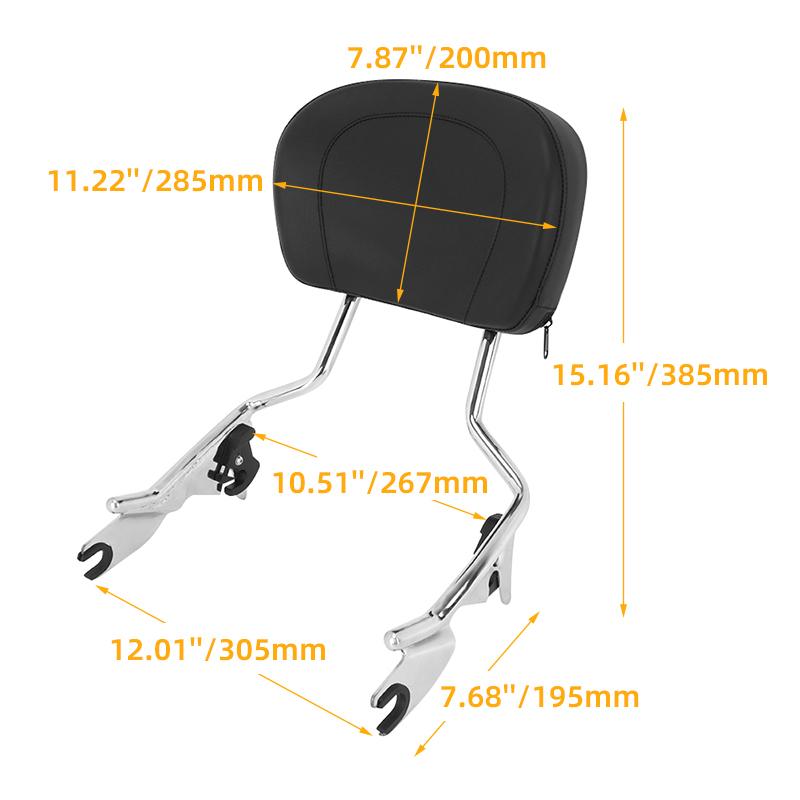 Motorcycle Chrome Detachable Passenger Backrest Rear Sissy Bar For Harley Touring Street Glide Road King Glide 2009-2023