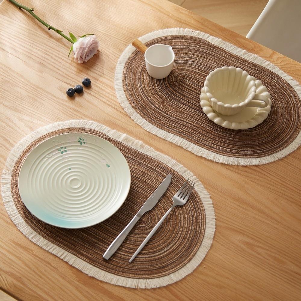 New Rope Cotton Braided Oval Placemats Washable Heat-resistant Braided Table Mats Non-slip Western Food Mats Kitchen