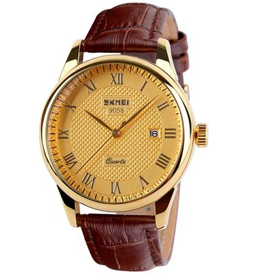 Brown Leather Business Quartz Date Day Gift Men's Watch, Strap, Wristwatch, Waterproof, Movement, Analog, Stylish, Classic, Casual, Simple, Display,