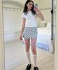DIMANCHE Check Mini Skirt (Soft Gray)