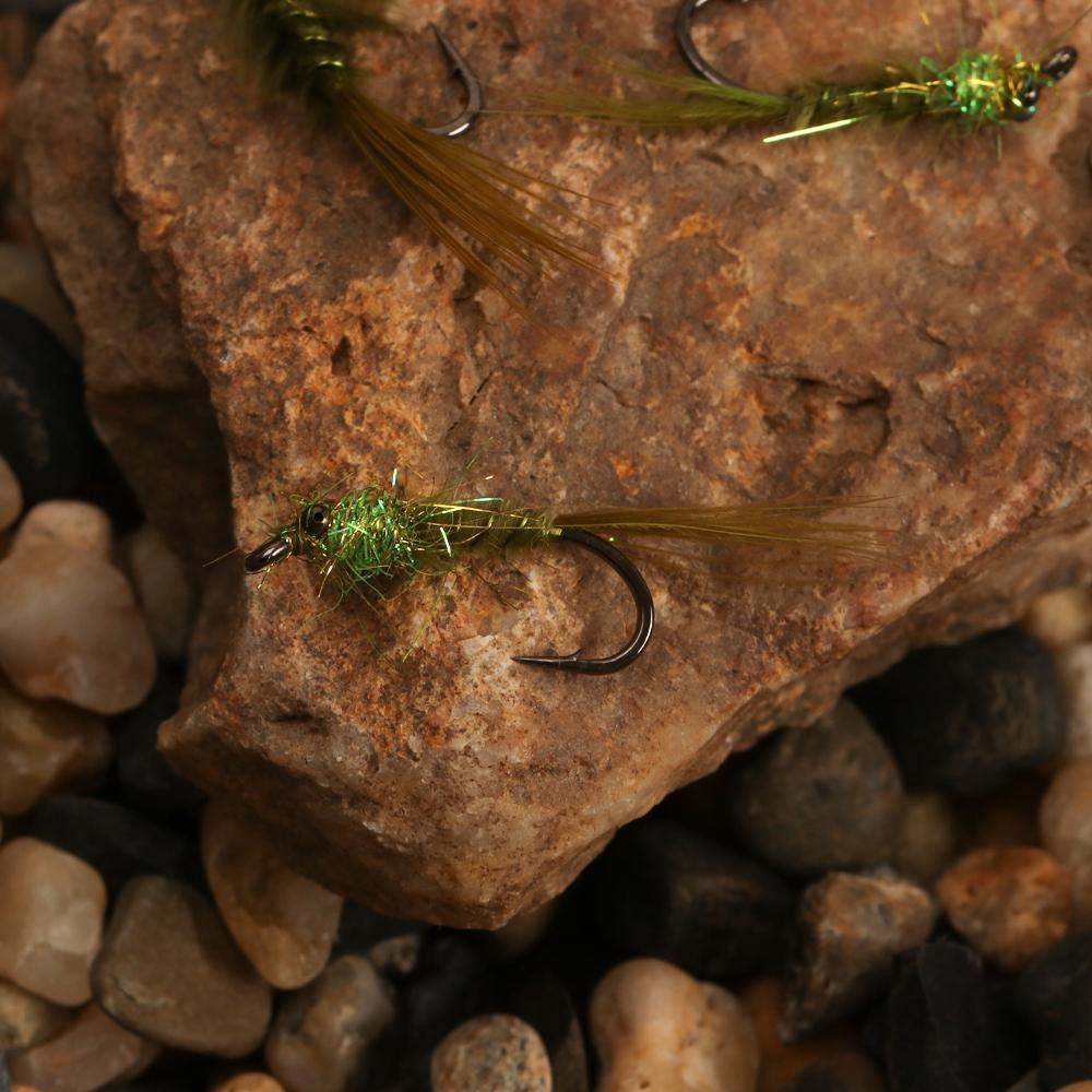 8PCS 12# Chainbead Eyes Flashback Marabou Damselfly Nymph Olive Hackle Nymphs