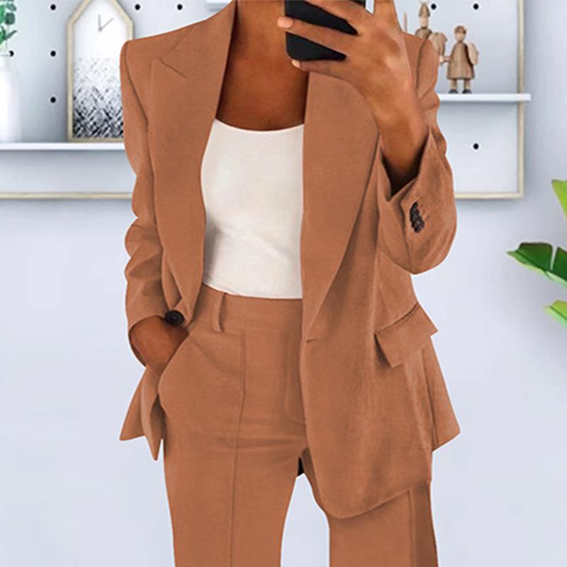 Women's Black Suit Set with Wide Leg Pants and Blazer, Multiple Color Option