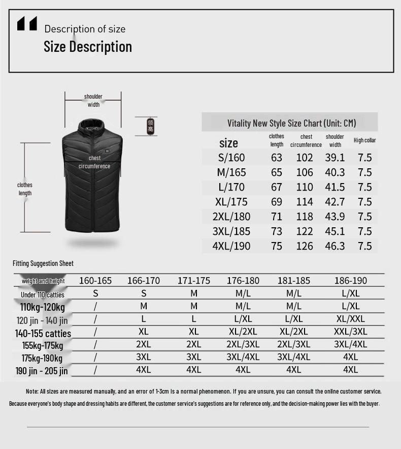 Unisex Smart Heated Vest with Temperature Control - Winter Warmth, Cotton, Plus Size