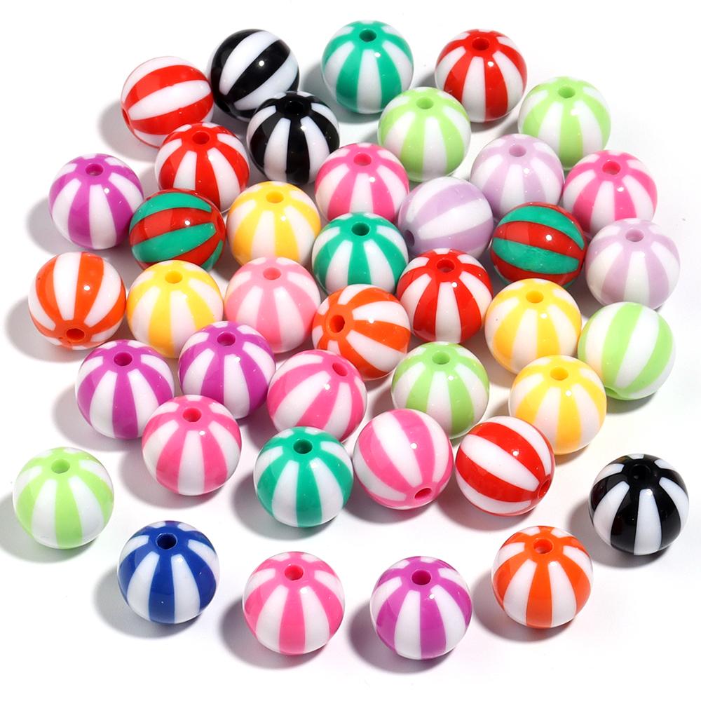 10-20pcs Acrylic Beads Big Hole Stripe Acrylic Beads Colorful Round Loose Spacer Beads For Jewelry Making DIY Bracelet Necklace