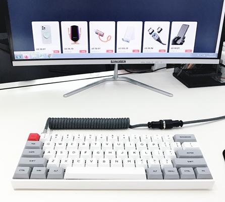 Premium Hand Make USB Type C Data Cable GX16 Black Aviator Spiral USB Coiled Keyboard Cable
