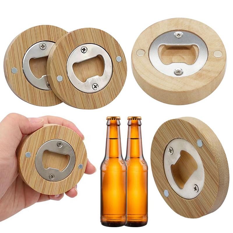 5/10PCS Round Bottle Opener Magnetic Fridge Decoration Wooden Beverage Open Tools Suitable for Beer Bottles Kitchen Supplies ZYF