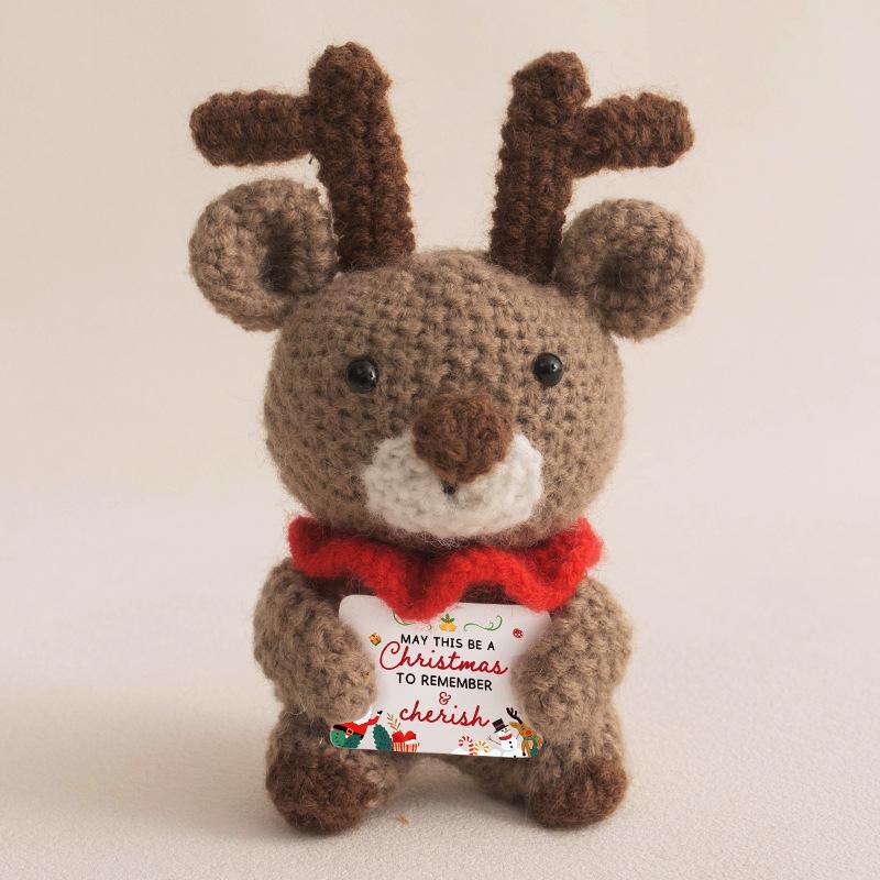 Cute Crochet Positive Energy Santa Dolls,Table Decoration with Card,Pocket Handmade Knitted Dolls Christmas Gift Home Decoration