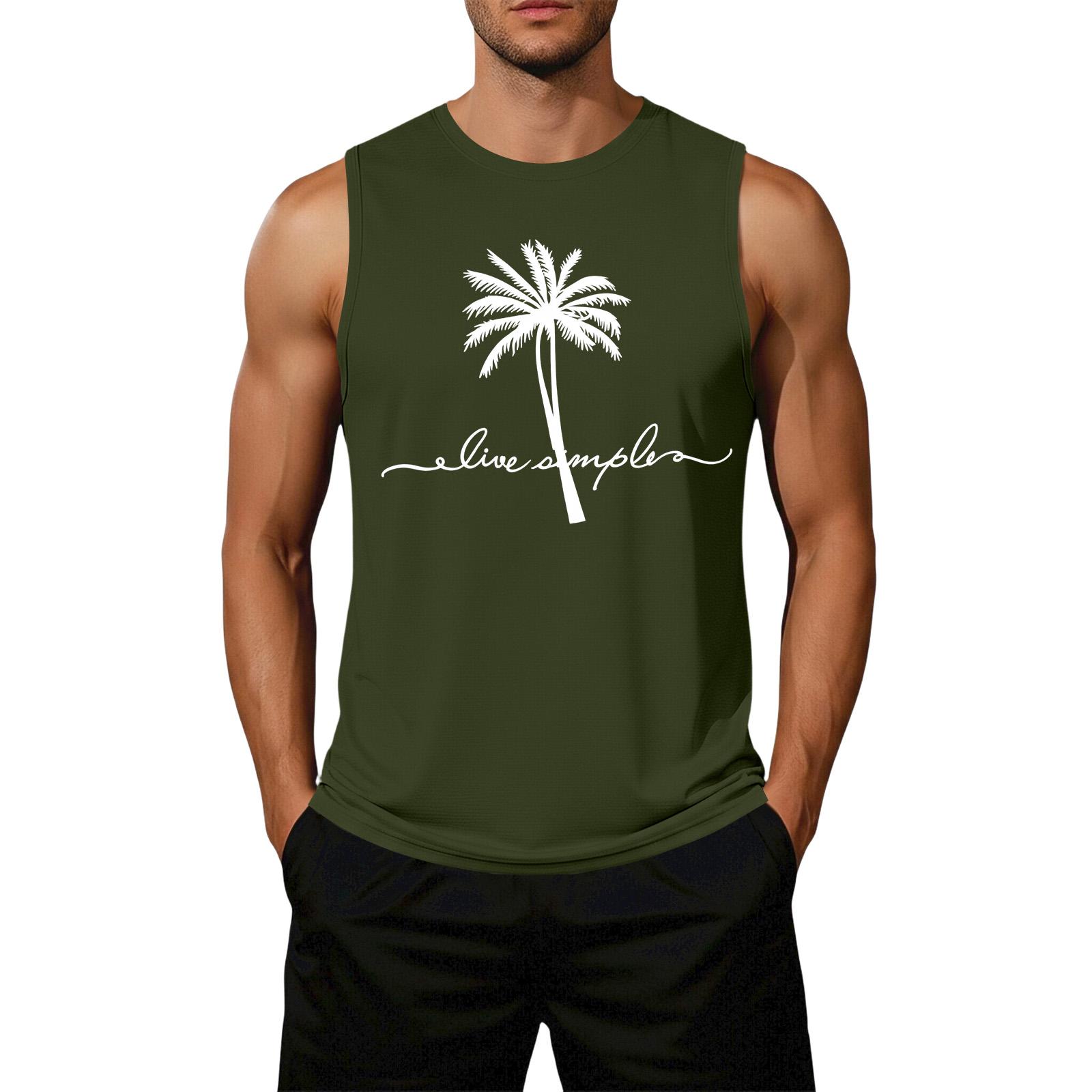 

Men s Loose Fit Sleeveless Casual Tank Top Palm Tree Print Summer Muscle Shirt Lightweight Breathable Fabric XXL