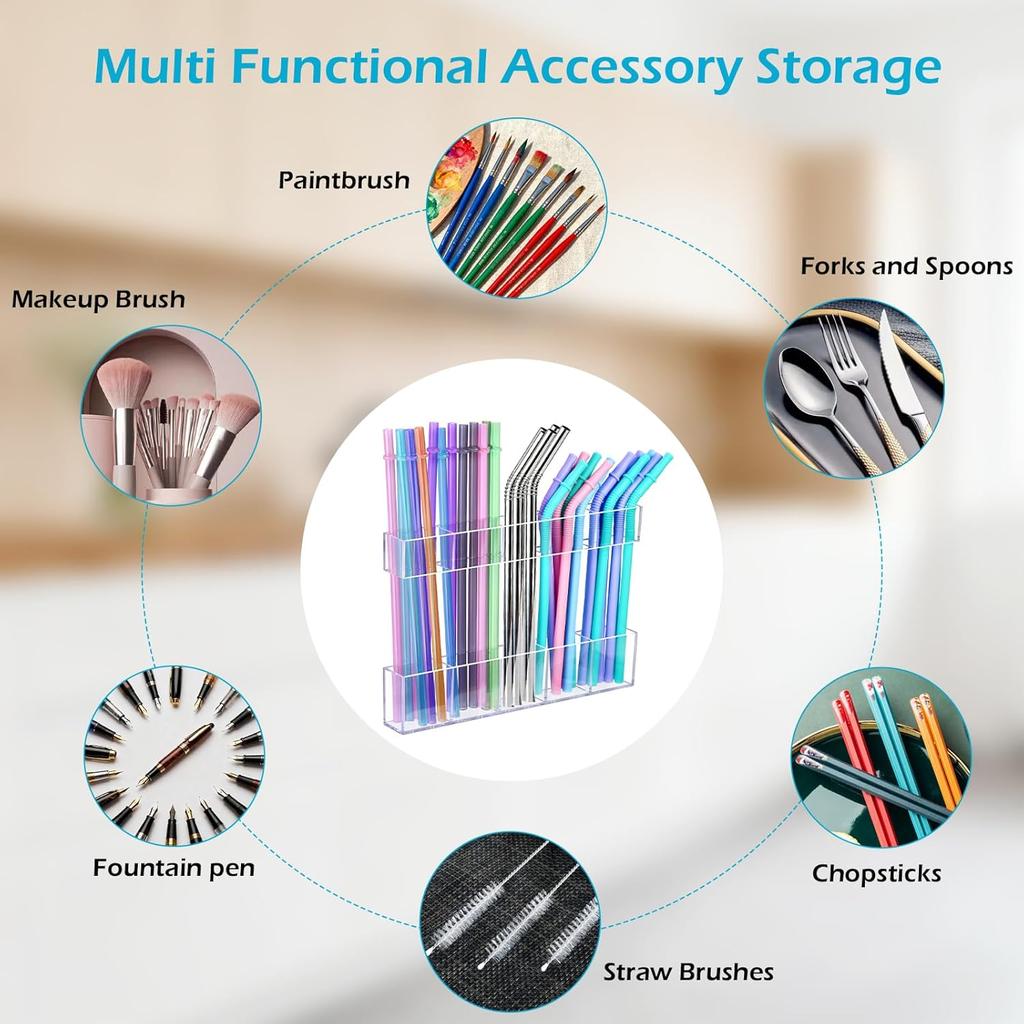 9.5" Large Acrylic Straw Holder for Cabinet Door – Kitchen Cabinets Straws Organizer, Reusable Tumbler, Small Kitchens Accessories Storage