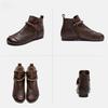 Johnature Echtes Leder, ausgehöhlte Stiefel, Retro-runde Zehenpartie, atmungsaktive Sandalen, vielseitige flache Damenschuhe