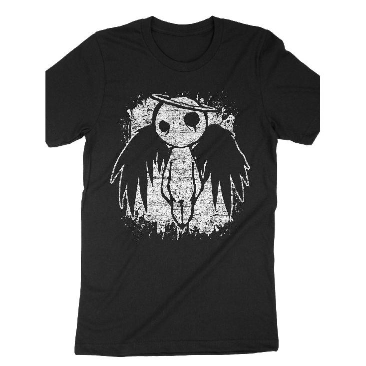 Men S Gothic Punk Rock T-Shirt - Black Emo White Angel Wings & Smiling Face Graphic, Soft Breathable, Loose Fit Short Sleeve Tee for Concerts, S чёрный