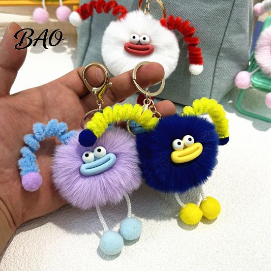 Schoolbag Accessories Sausage Mouth Creature Plush Keychain, Cartoon Fuzzy Ball Keyring Pendant, Bags Pendant Decorative Keychain for Handbags Purses
