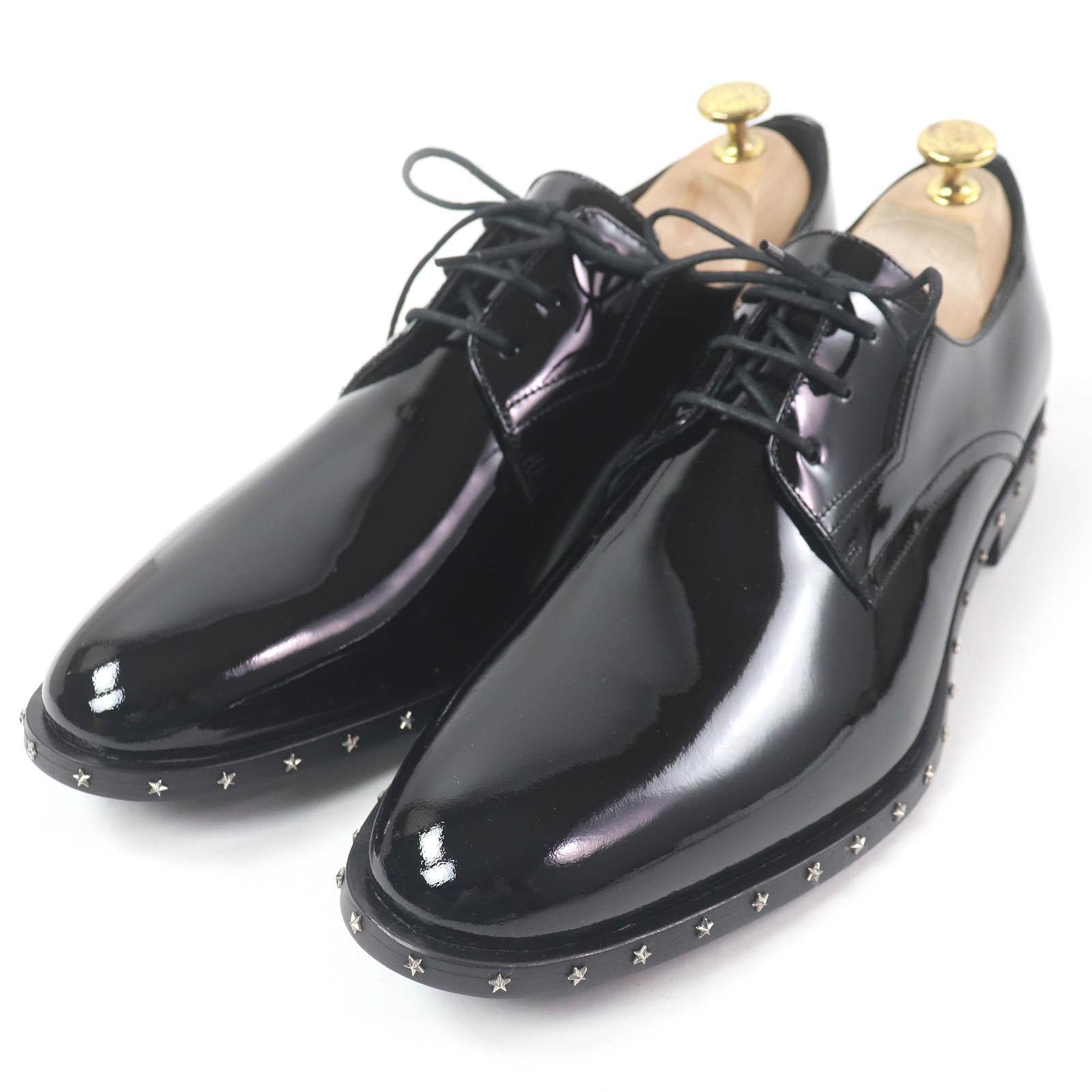Pristine JIMMY CHOO Dress shoes star studs lace up black Patent leather mens 43.5 Used