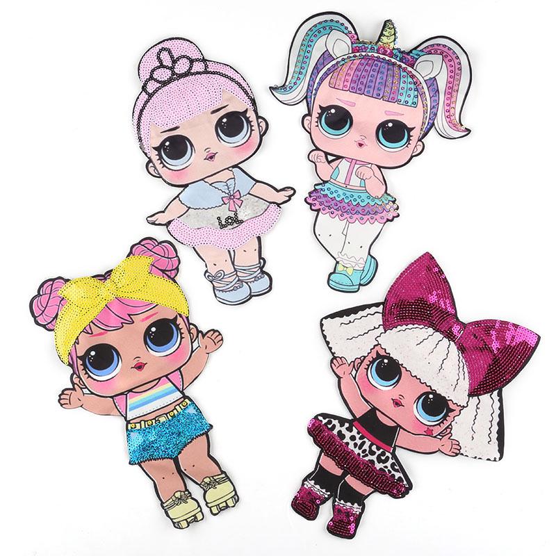 Printed Sequin Cloth Label PET Beaded Cartoon Girl Large Patch Patch Clothing Accessories Sequin Cloth Patch 12.7 X 23.7 CM