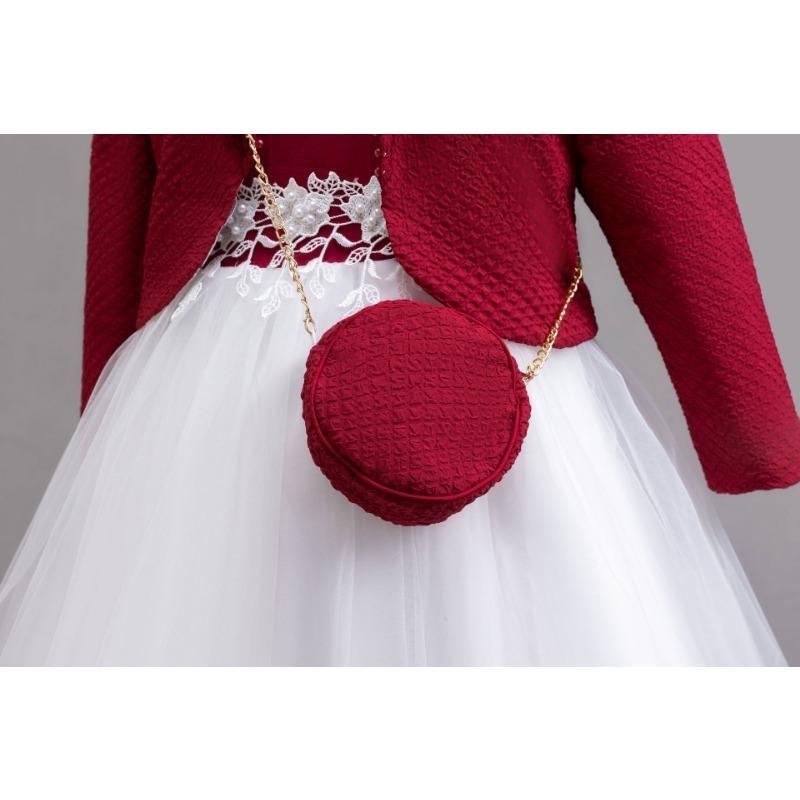 Girls Two Pieces Long Sleeve Color Block Princess Long Formal Dress For Performance Hosting